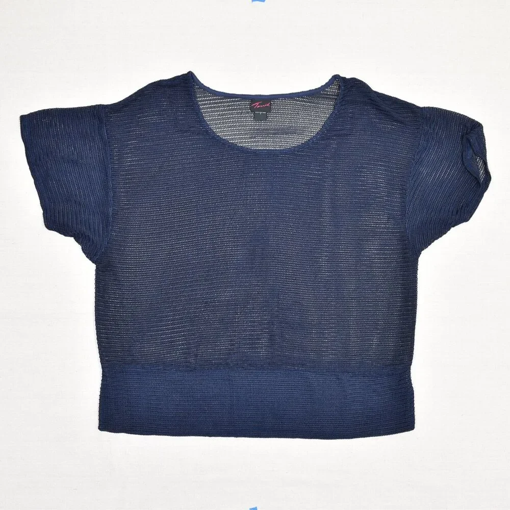 Torrid Women Blouse Knit Short Sleeve Solid Crew Neck Polyester Blue Plus Size 3 - Picture 2 of 8